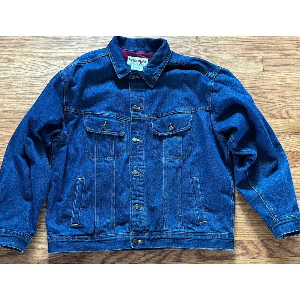 Vintage Wrangler‎ Denim Jacket XLarge Blue Denim Flannel Blanket Lined Plaid 90s